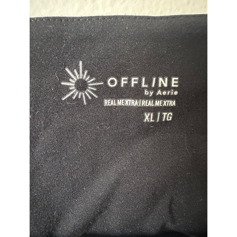 NEW OFFLINE by Aerie Womens XL Activewear Set Black Crop Top Olive Ruched Shorts - Picture 8 of 13